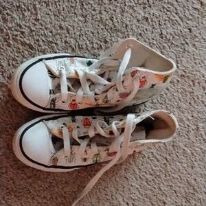 Converse Kids High-Top Canvas Sneakers in White with Colorful Bugs Sz. 13